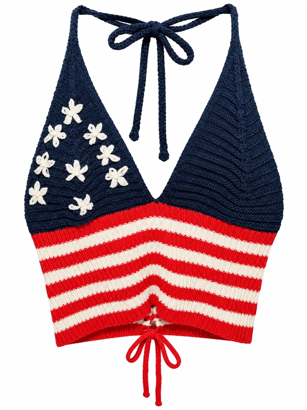 Women’s Red, White & Navy Knit American Flag Halter Swim Top